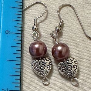 2/$15 Handmade – NWOT – stainless steel Hook earrings deep purple & heart beads